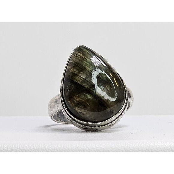 Vintage Beautiful Handmade Costume Ring With Pear Stone Ring Size 8.5 - Picture 1 of 7